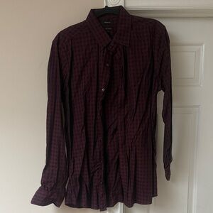 RW&CO. Men's Burgundy Plaid Button-Up Dress Shirt